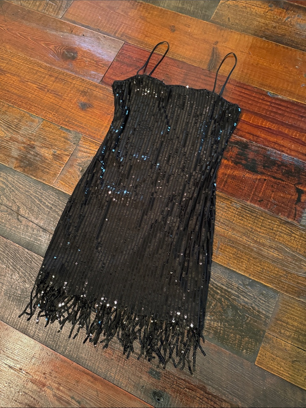 H&M Black Sequin Fringe Slip Dress